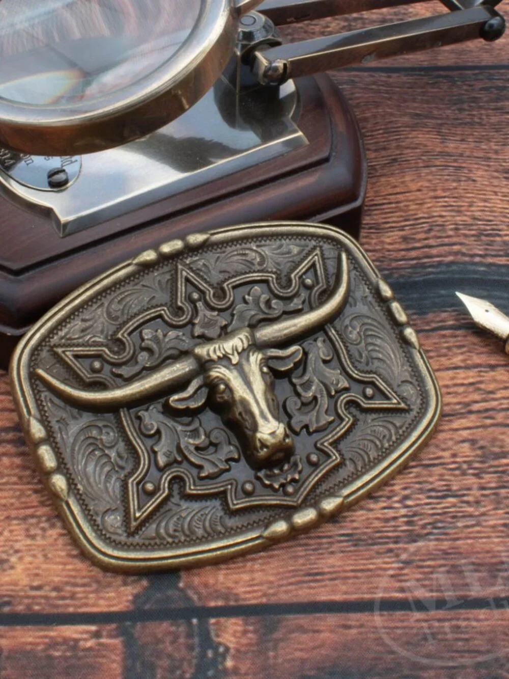 Western Longhorn Bull Belt Buckle – Antique Bronze Look – Cowboy Rodeo Style